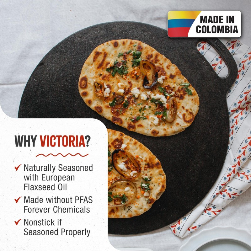 Victoria 15-Inch Cast Iron Tawa Dosa Pan, Pizza Pan with