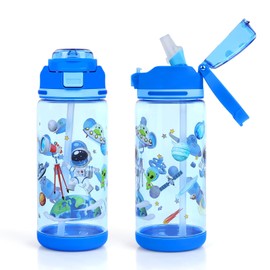 Kids Water Bottle 20oz Durable Leak-Proof Plastic Water Cup for Kids Toddlers,With Straw Handle and Pop-Up Spout Cover,Safe for School Sports Daycare Travel & Camp
