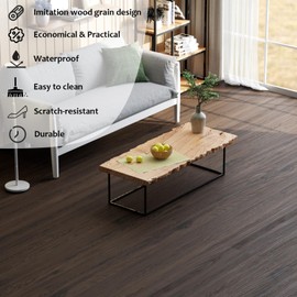 Freshtour Vinyl Flooring Roll, Wood Grain Peel and Stick Floor Tiles 23.6"x 118"/19 Sq.Ft, Wear-Resistant and Waterproof Vinyl Plank Flooring for Bedroom Living Room Kitchen RV Office, Dark Brown