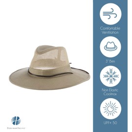 Dorfman Pacific Men's 1 Piece Brushed Twill Mesh Safari Hat With Genuine Leather Trim, Khaki, X-Large