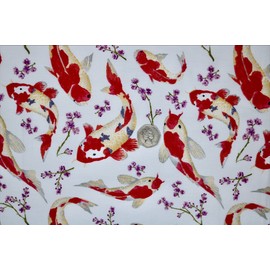 Pyrhan 100% Cotton Fabric by Rose & Hubble | Home Pet Fish Digital Printed Cotton Fabric by The Metre UK |45 inches (114 cm)| Crafting Fabric & Dressmaking Fabric | Dress Fabric Material (White)