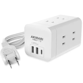 KIMOC Power Strip Tower with USB 3.3 ft (1 m) Lightning Guard, 6 AC Outlets, USB-A, 2 Ports, USB-C and 1 Port, 180° Swing Plug, Table Tap, Octopus Outlet, White, Compact, Vertical and Horizontal