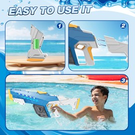 Skirfy Electric Water Gun for Adult Kids, Outdoor Automatic Water Suction Water Toys Squirt 39 FT Range, Water Guns Summer Beach Pool Lawn Party Games（Blue）