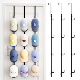SWTYMIKI Over Door Hat Rack - 3 Packs Metal Hanging Hat Organizer with 12 Hooks Design, Baseball Cap Hanger Organizer Storage Holds up to 60 Caps for Door, Bedroom, Closet