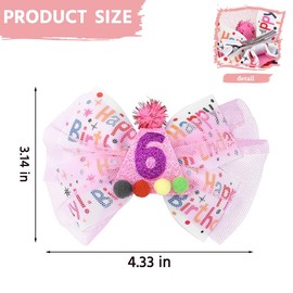 6th Birthday Hair Bow for Girls Happy Birthday Gifts for 6 Year Old Girl Birthday Decorations for Sister Daughter Granddaughter Friends Sparkling Pink Bow Hair Clips Accessories for Todder Girl