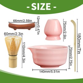Xkzhrr Matcha Set 5-Piece Set, Matcha Stirrer, Matcha Stirrer, Matcha Stirrer Set, Ceramic Matcha Set Including Matcha Bowl with Spout, Ceramic Matcha Tea Set (Pink)