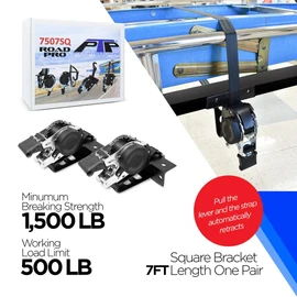 Pro Trucking Products 1" x 7' Retractable Ladder Rack Straps for Square Tubing. 1500lb Breaking Strength and 500lb Working Load Limit (2 Pack)