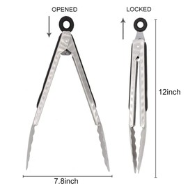 TENTA TENTA KITCHEN 12" Stainless Steel Kitchen Tongs, Locking Metal Food Tongs Non-Slip Grip (Set of 3)
