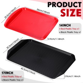DoubleFill Set of 4 Grilling Prep and Serve Trays 17x12 Inch 14x10 Inch BBQ Serving Platter for Raw and Cooked Food, Black Red Stackable Defrosting Marinating Plastic Trays Grill Accessories