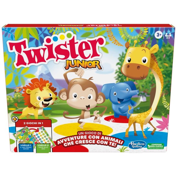 Twister Junior, gioco in scatola Hasbro Gaming, tappetino da gioco fronte-retro, 2 giochi in 1, gioco da festa per bambini e bambine