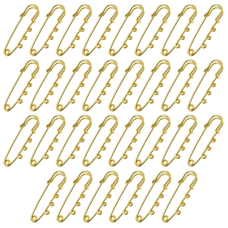 30pcs Heavy-Duty Safety Pins, 3-Loop Decorative Brooch Pins