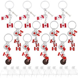 QOOWFEANIG 12 Pcs Canada Keychain, Canada Flag Keychains Maple Leaf Key Chain Canada Souvenirs Keyrings Canadian National Flag Keychain Canadian Souvenirs Flag Key Ring for Friends Family Colleague