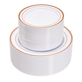 Fijinhom 200PCS Rose Gold Plastic Plates, Disposable Plates with 100PCS 10" Dinner Plates & 100PCS 7" Dessert Plates for 100 Guests, Plastic Party Plates for Wedding, Birthday, Rose Gold