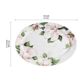 Bico Magnolia Floral Ceramic 16 inch Oval Platter, Microwave & Dishwasher Safe