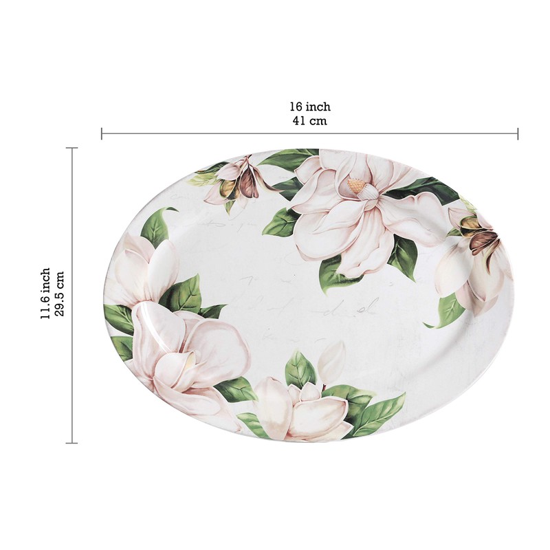 Bico Magnolia Floral Ceramic 16 inch Oval Platter, Microwave &
