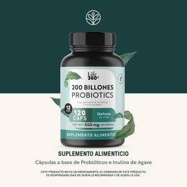 Life 360+ | 200 Billion Probiotics + Prebióticos Suplemento Alimenticio de Alta Potencia | 12 Cepas Probióticas | Inulina de Agave | 120 Cápsulas Veganas | Soporte Digestivo, Inmunológico y Nutricional