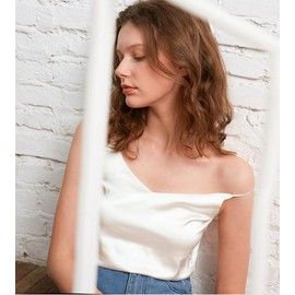 Wantschun Womens Silk Satin Camisole Cami Plain Strappy Vest Top T-Shirt Blouse Tank Shirt V-Neck Spaghetti Strap US Size S;White