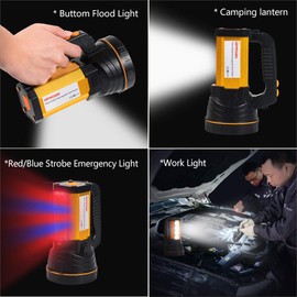 GEPROSMA Multi Functions Rechargeable Flashlight High Lumens,Handheld Spotlight LED 6000 Lumens Super Bright, Large Battery 10000 Long Lasting Powerful Searchlight Plus Side Lantern,Home Outdoor