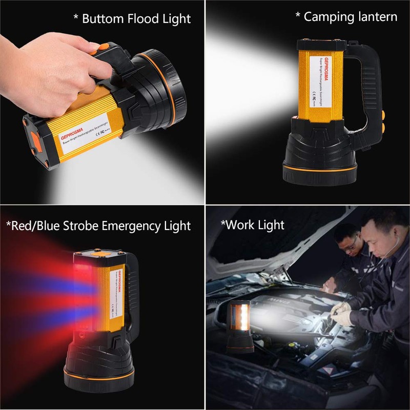 GEPROSMA Multi Functions Rechargeable Flashlight High Lumens,Handheld Spotlight LED 6000