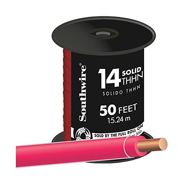 Southwire 11581641 50' 14 Gauge Solid Red Thhn Wire