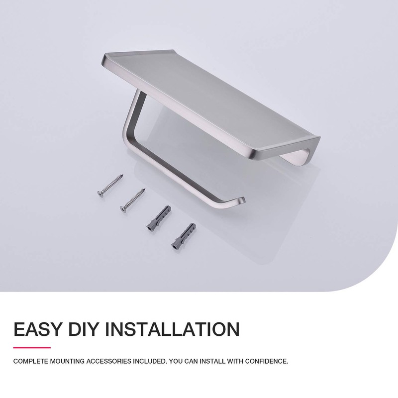 Toilet Paper Holder with Phone Shelf Solid Metal Bathroom Wall