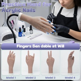 Practice Hand for Acrylic Nails, Flexible Bendable Fake Hand with Adjustable Stand, Nail Training Kit Mannequin Hand for Beginners & Nail Artists(Right Dark skin tone)