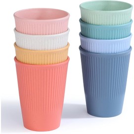 8 Pcs Unbreakable Drinking Cups, 350 ML Reusable Cup for Kids Adults, Picnic Camping Cup Reusable Plastic Cups, Plastic Stackable Water Tumblers for Kitchen with 8 Colors, BPA-Free & Dishwasher Safe