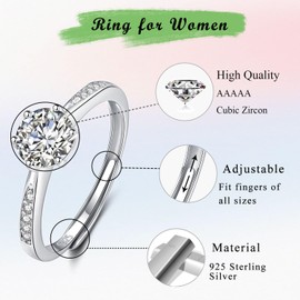 Kamise Silver Wedding Rings for Women, 925 Sterling Silver Engagement Ring for Bride Wife, Adjustable Band Eternity Ring with 5A Zirconia, White Gold Plated Promise Rings for Anniversary Valentines