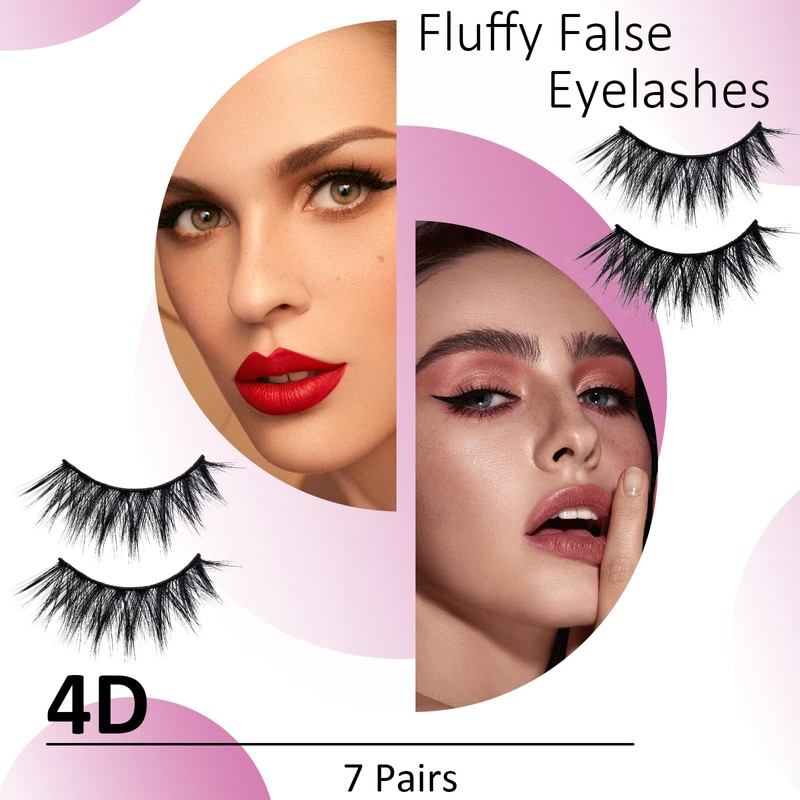 False Eyelashes, 7 Pairs, 4D Fake Lashes, Natural False Eyelashes,