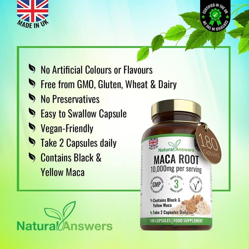 180 Maca Root Capsules - (3 Months Supply) Vegan 10,000mg