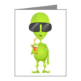 Truly Teague Note Cards (20 Pack) Little Green Alien Sipping a Drink