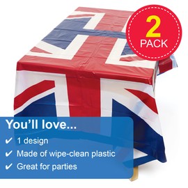 Baker Ross PJ144 Union Jack Table Covers - Pack of 2, Kings Union Jack Party Supplies and Decorations, 165 x 137 cm