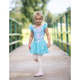Arshiner Toddler Leotard Gymnastics Flutter Sleeve Ballet Leotards with Shinny Skirts for Girls Green Mermaid 2-3T