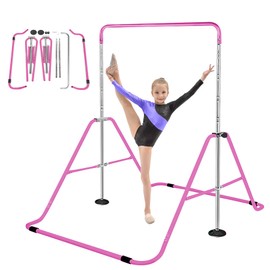 Triclicks Gymnastics Bar for Kids, Folding Junior Training Kip Bar with Adjustable Height, Home Expandable Horizontal Gymnastic Monkey Bars Equipment for Child, Girls, Boys
