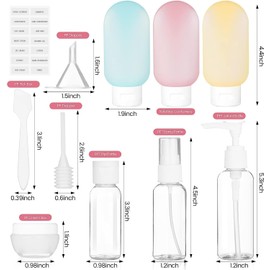 13 piezas Juego de botellas de viaje, Botellas de viaje a prueba de fugas para artículos de aseo aprobados por la TSA,con etiqueta recipientes para viaje,sin BPA,kit de viaje recargable (Blanco)