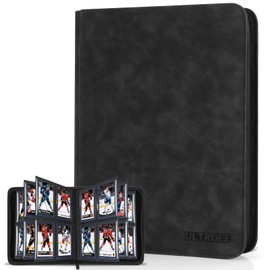 ULTRGEE 4 Slot Top Loader Binder, Top Loaders Collection Storage Album for Trading Cards and Sports Cards - Holds 112 Top Loader, NOT Suitable for Cards WITHOUT Top Loaders(Black)