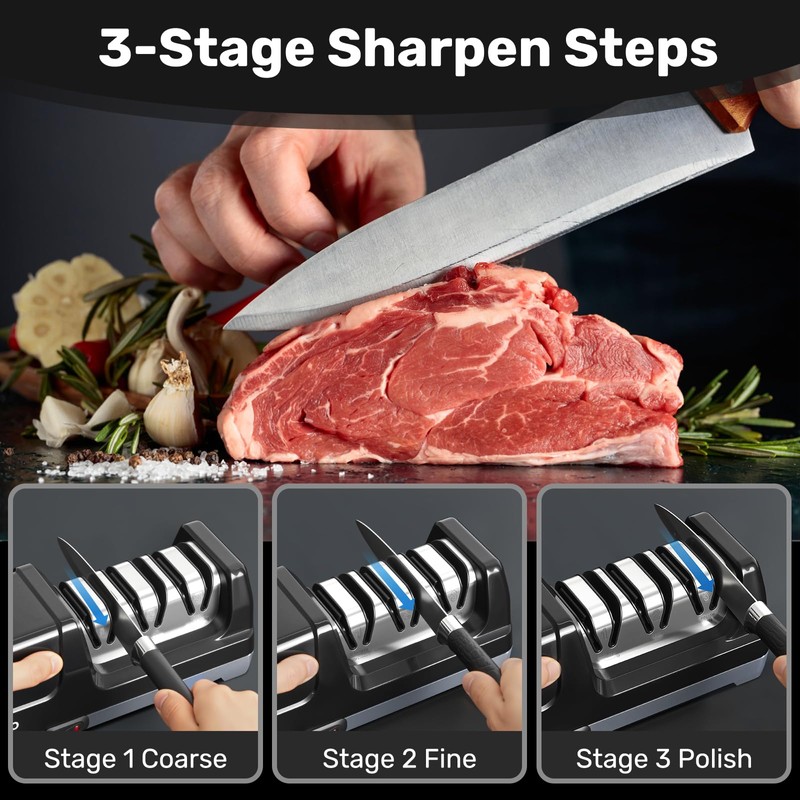 Enutogo Knife Sharpener, 3-Stage Electric Knife Sharpener for Kitchen Knives,