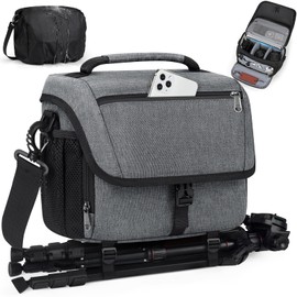 Mochila para Camara Fotografica Profesiones Mochila Fotografia con Divisores Desmontables y Cubierta de lluvia Impermeable Antirrobo Estuche Bolsa Camara Compatible con DSLR Canon Nikon Sony, Gris