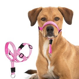 Candofly Dog Headcollar - Adjustable Dog Head Halter Reflective Head Collar Pet No-Pulling Collar for Easier Walk (Pink, Large)