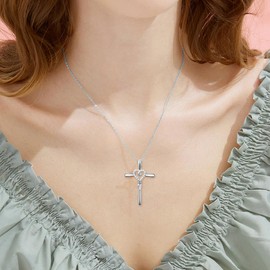 OCJ Cross Necklace for Women S925 Sterling Silver Necklace for Women Infinity Loop Pendant Jewelry with 5A Cubic Zirconia Anniversary Birthday Christian Gifts for Women Her Wife