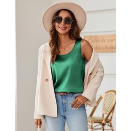 Zeagoo Womens Tops Dressy Casual Silk Satin Tank Top Sleeveless Business Casual Outfits 2025 Summer Work Shirt Green