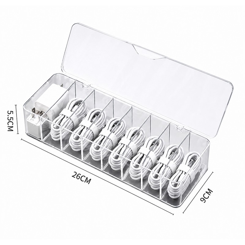 Transparent Cable Storage Box – Clear Cord, Charger & Small