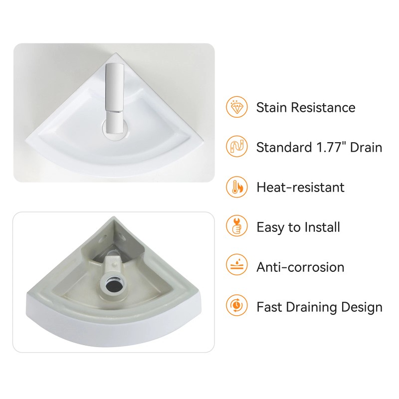 HOROW Wall-Mount Corner Bathroom Sink 18 '' White Ceramic Washing