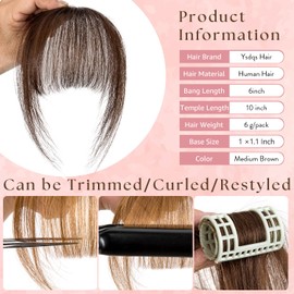 Clip in Bangs 100% Real Human Hair Extensions Wispy Bangs for Women Clip in Hair extensions Fringe with Temples Hairpieces (Medium2 Brown2)