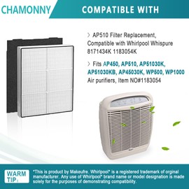 CHAMONNY AP510 & AP450 Filter Replacement, Compatible with Whirlpool Whispure 1183054K 8171434K AP450 AP510 AP300 AP350 WP500 WP1000 Air Purifier (1 HEPA Filter +4 Pre-filter)