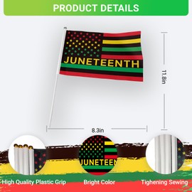 50 Pack Juneteenth Flag Handheld 5x8 Inch Juneteenth Decorations Small Flags on Stick for Outdoor Party Supplies