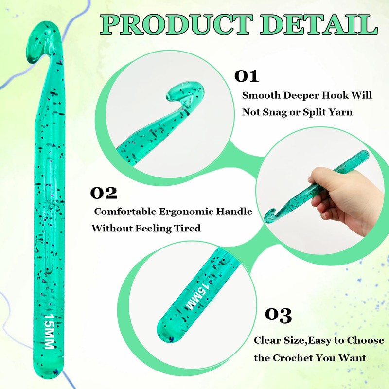 Hobekoee 15mm Large Crochet Hook for Chunky Yarn,Ergonomic Crochet Needles