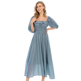 R.Vivimos Women Summer Half Sleeve Cotton Ruffled Vintage Elegant Backless A Line Flowy Long Dresses (Small, Haze Blue-1)