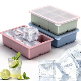 3PCS Bandejas de Cubitos de Hielo, Moldes Grandes de Silicona con Tapas Extraíbles Antigoteo, sin...