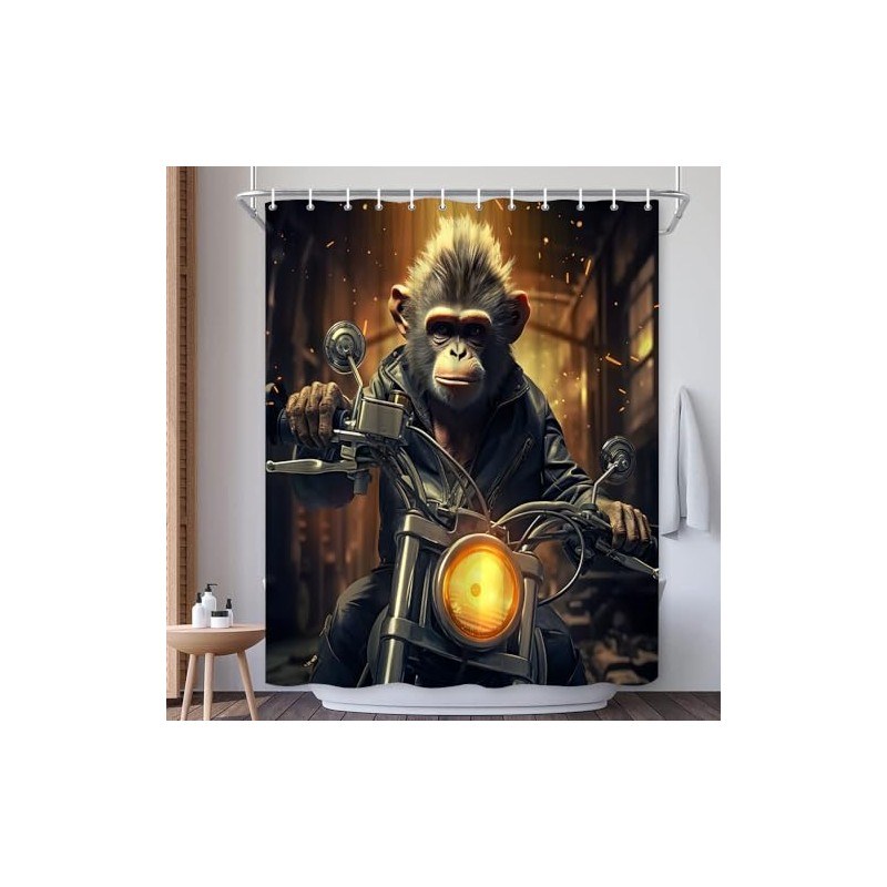 EUBTPA Funny Shower Curtain Humorous Animal Monkey Gorilla Riding Motorcycle
